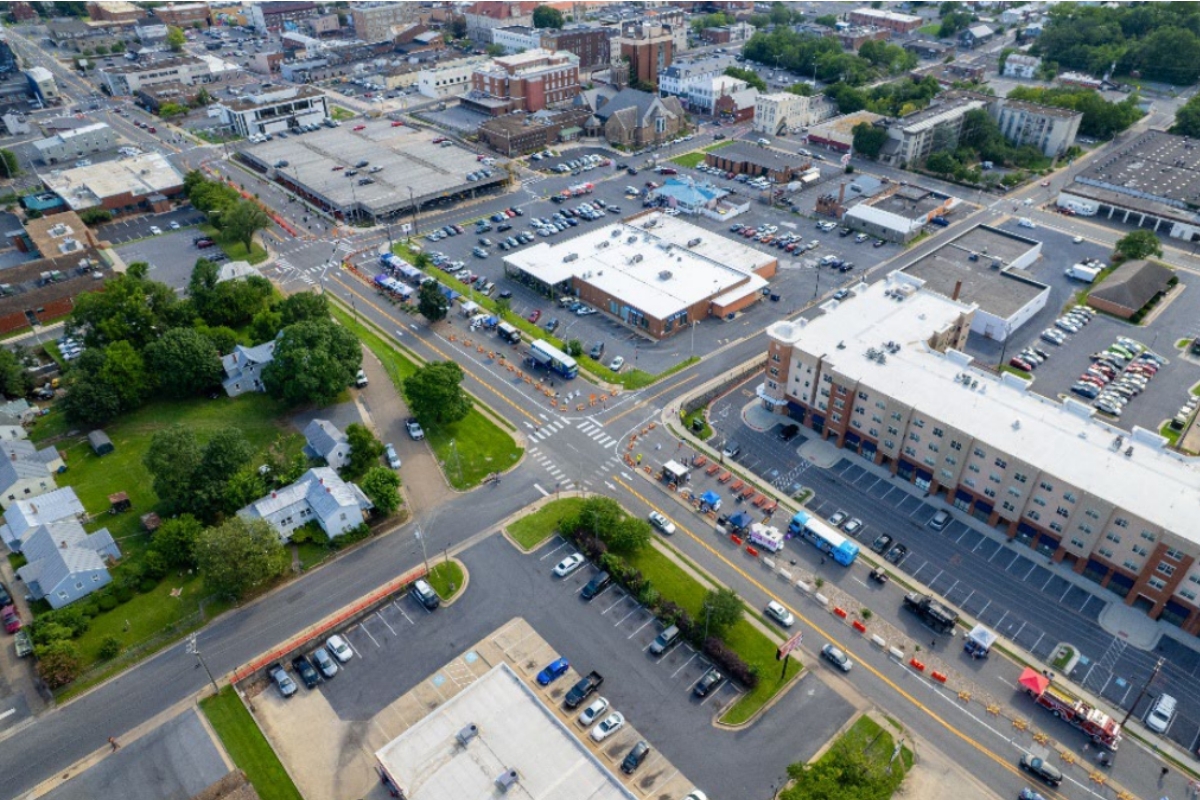 A bird's eye view of North Mason Street in Harrisonburg.