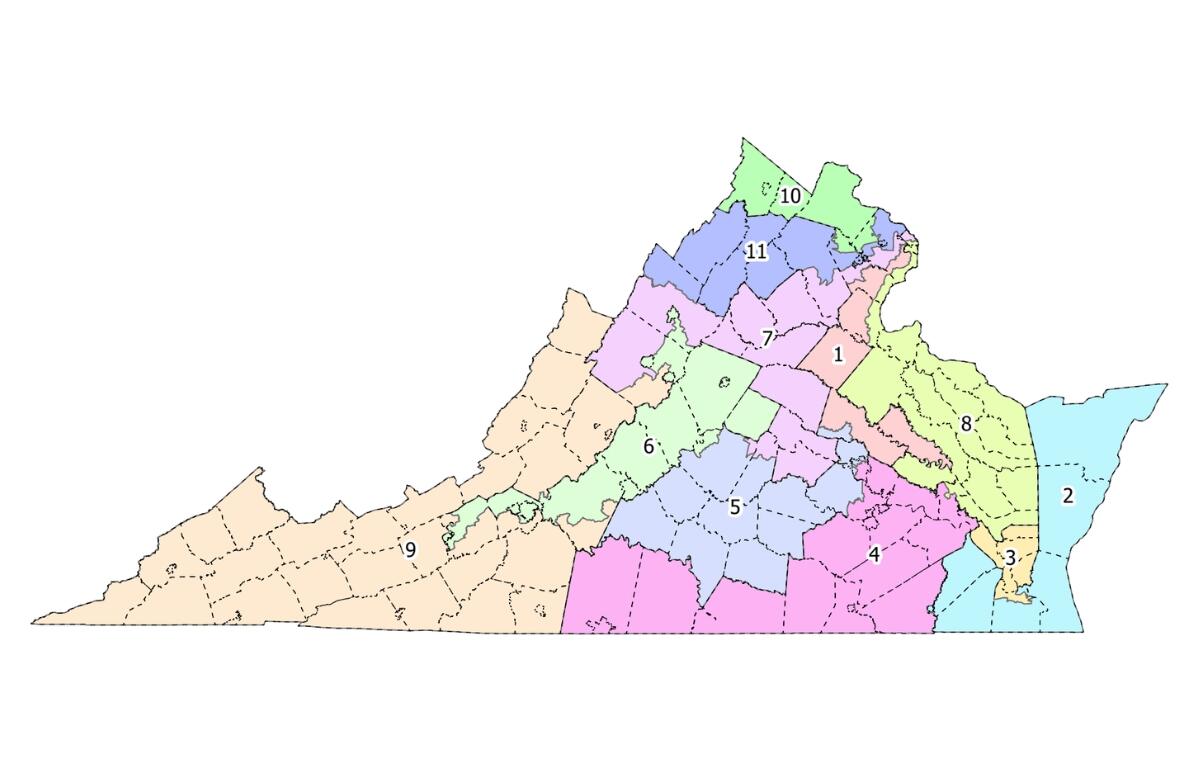 The proposed redistricting map for Virginia.