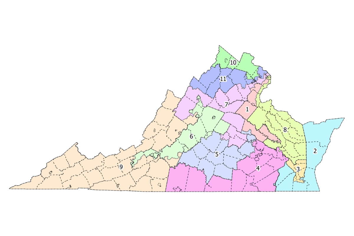 The proposed redistricting map for Virginia.