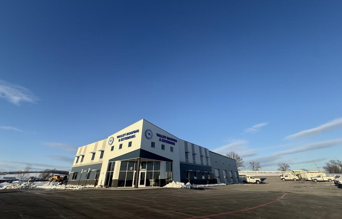 A look at the new exterior of the Valley Roofing & Exteriors building.