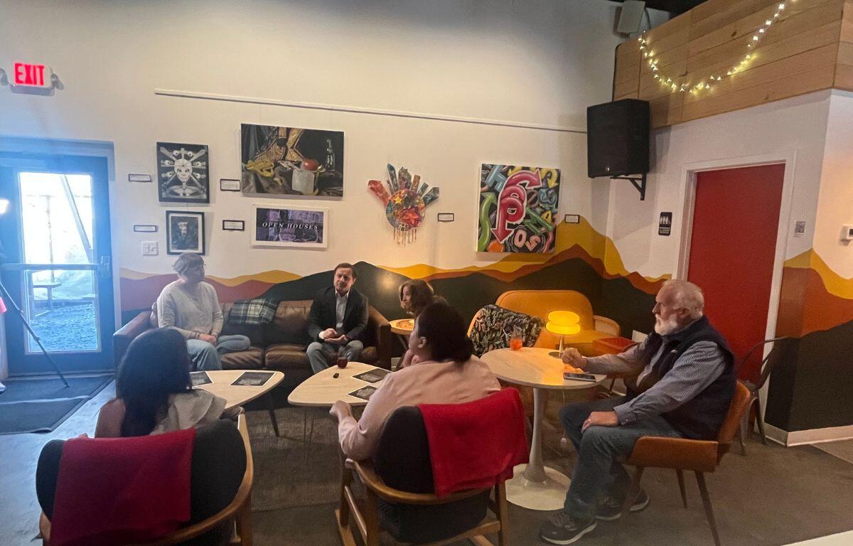 Former Congressman Tom Perriello with Harrisonburg community members