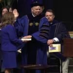JMU President Schmidt being sworn in as the seventh JMU preisdent