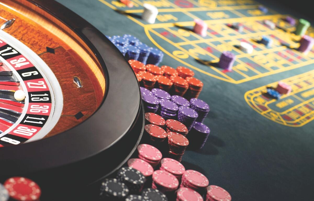 Poker chips on a table.