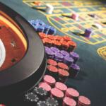 Poker chips on a table.