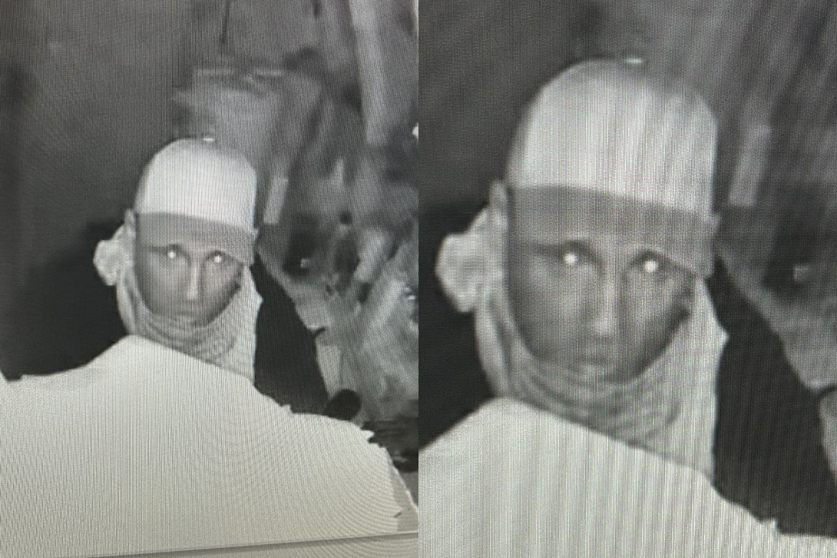 Two photos of a suspect in Augusta County breaking and entering