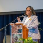 Convocation, EMU, Eastern Mennonite University, Interim President Shannon Dycus, Lehman Auditorium, Opening Convocation, President Shannon Dycus, Spring 2026, podium, speaker