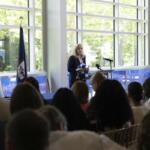 Governor Abigail Spanberger stands at a podium