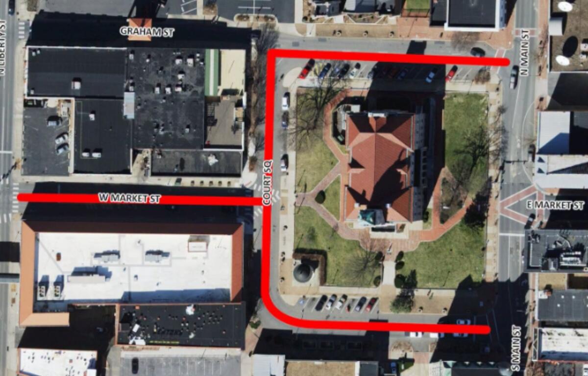 A map of Court Square road closures