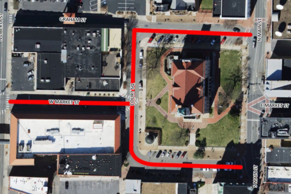 A map of Court Square road closures