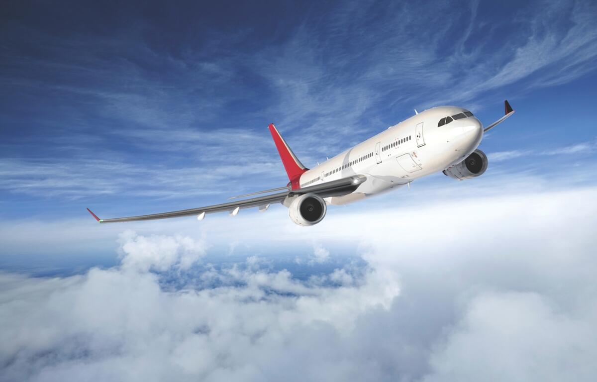 An airplane in the sky.