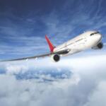 An airplane in the sky.