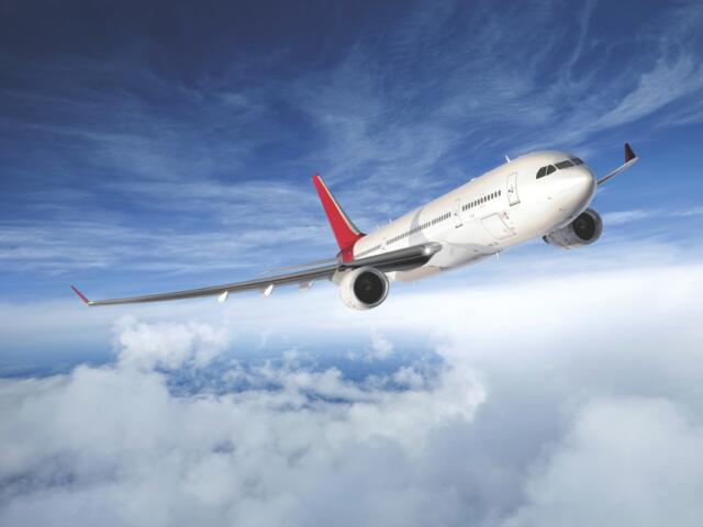 An airplane in the sky.