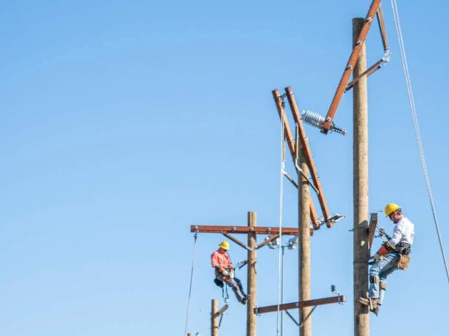 men working on electrical lines