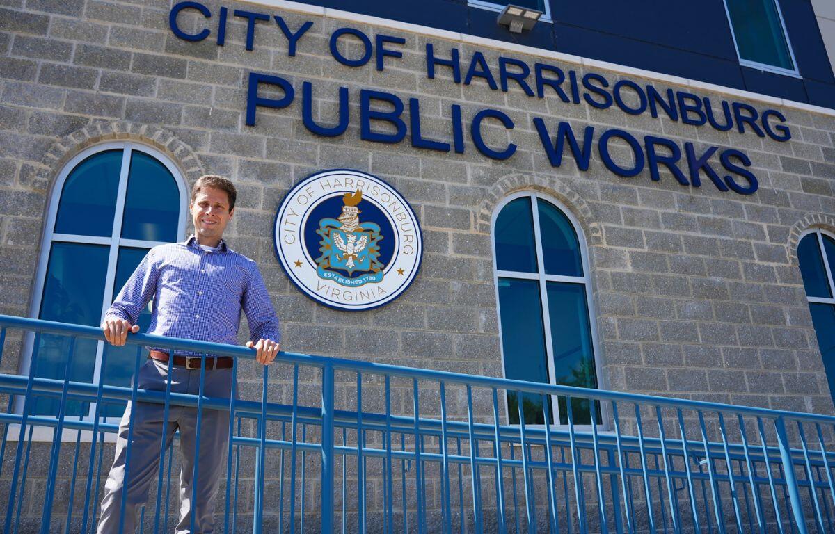Jonathan Dean in front of the Harrisonburg Public Works entrance