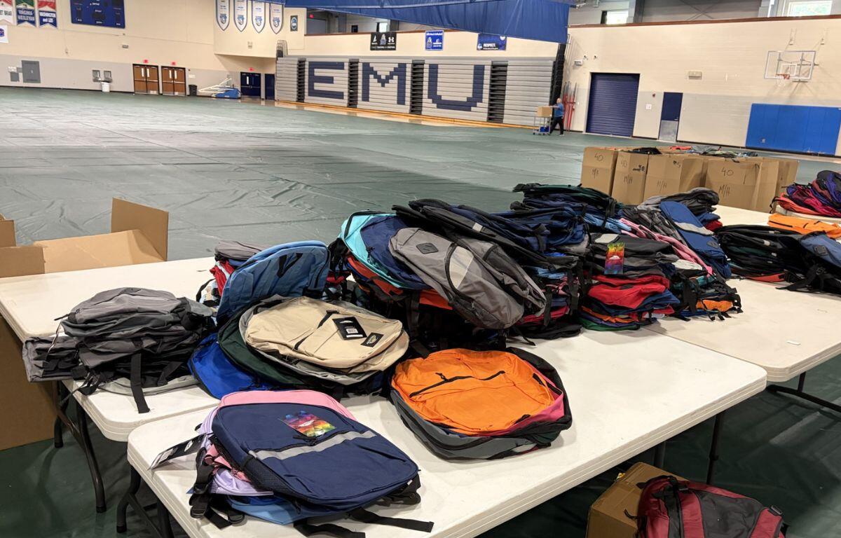 Table of backpacks