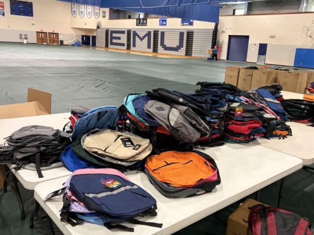 Table of backpacks