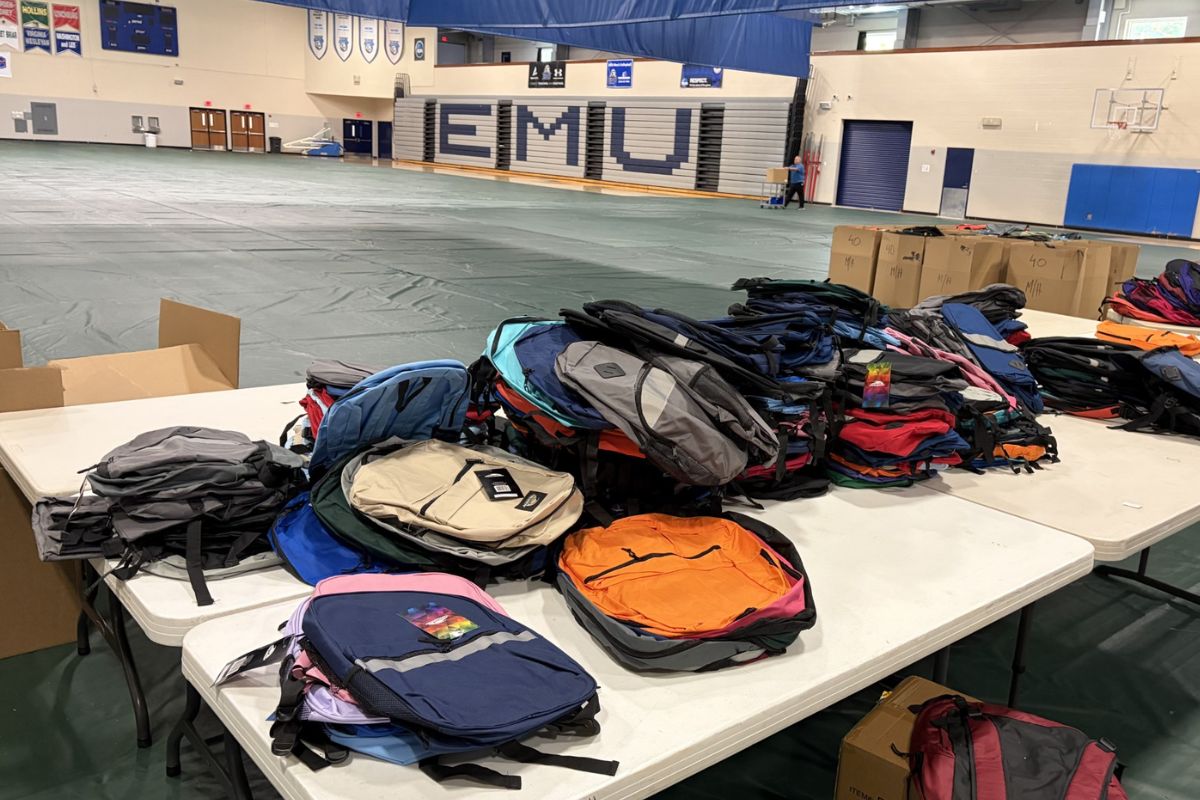 Table of backpacks