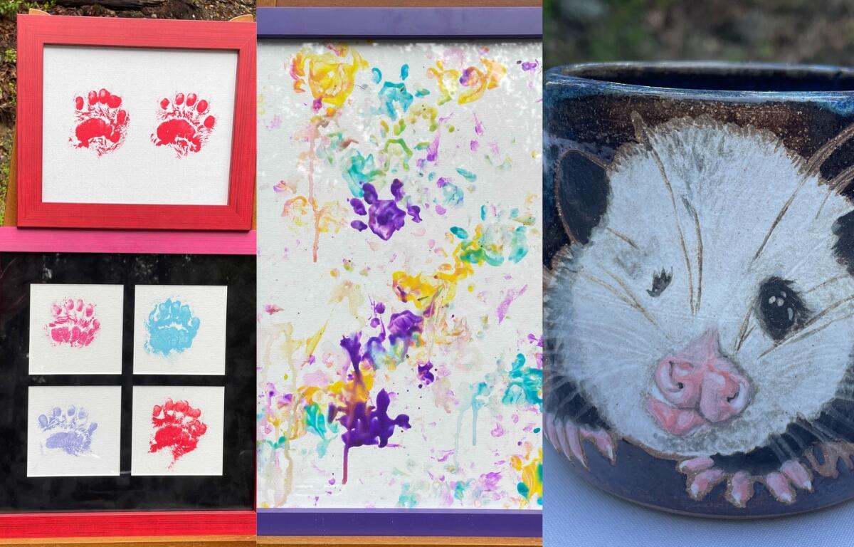 Paintings and pottery for the auction.