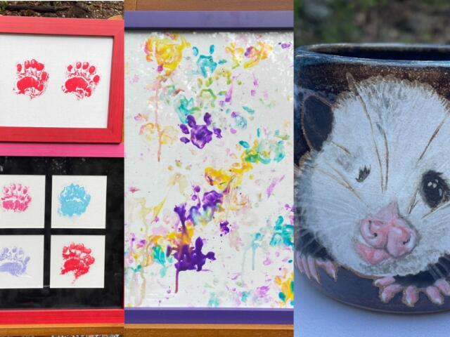 Paintings and pottery for the auction.