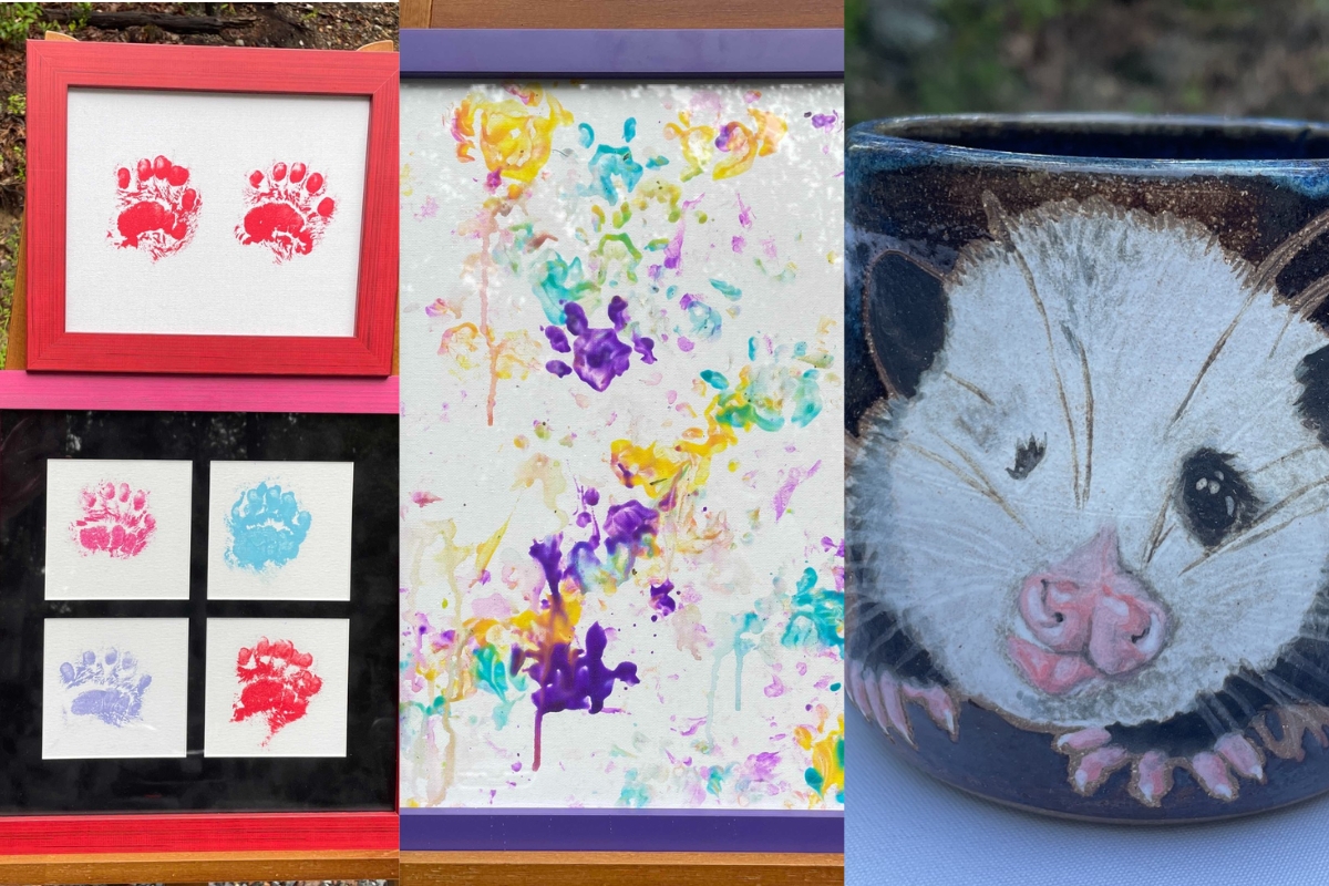 Paintings and pottery for the auction.
