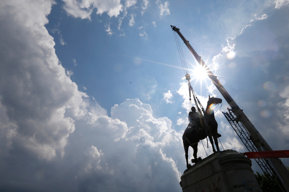 A crew removes the statue of Confederate Gen. Stonewall Jackson, July 1, 2020, in Richmond, Va.