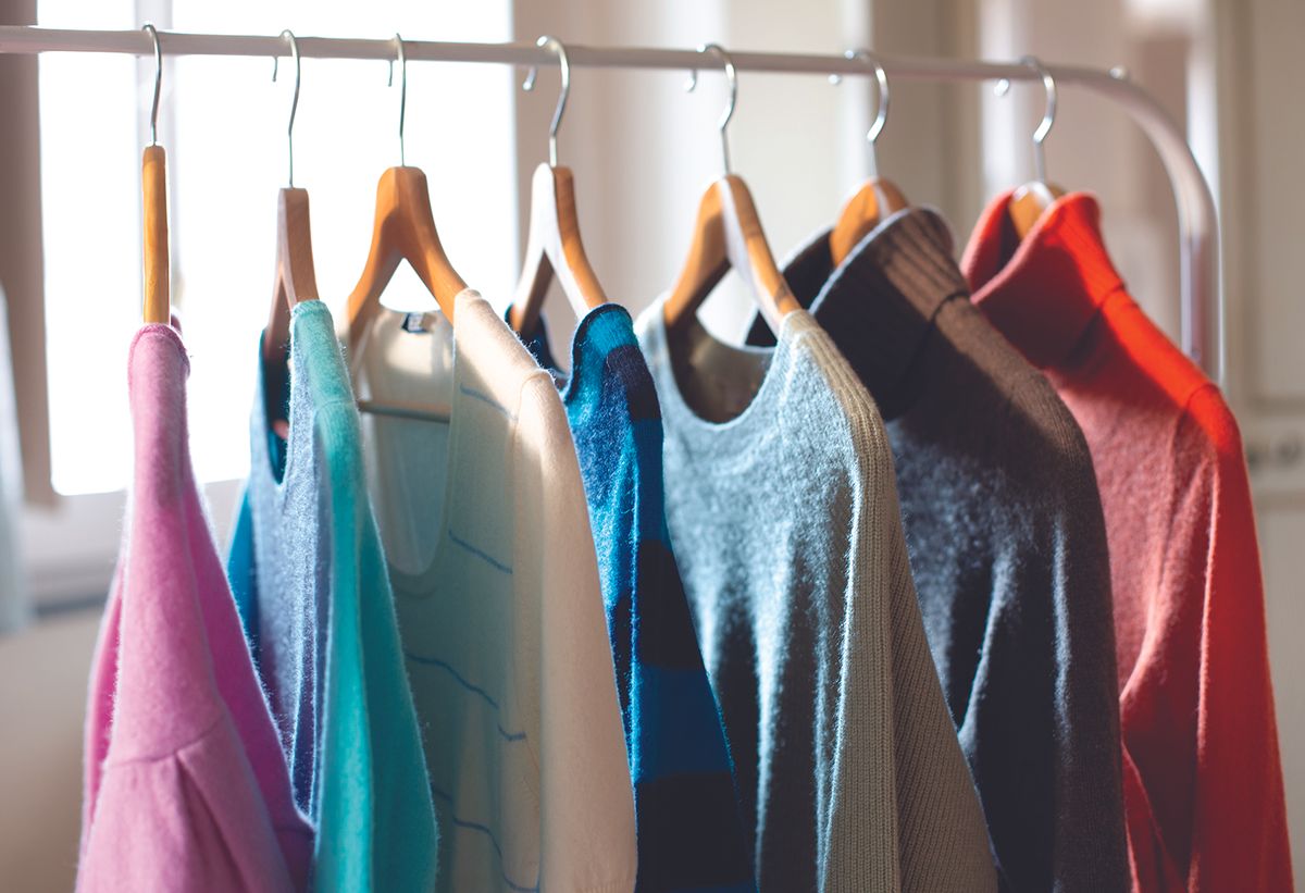 Shirts hanging on a rack