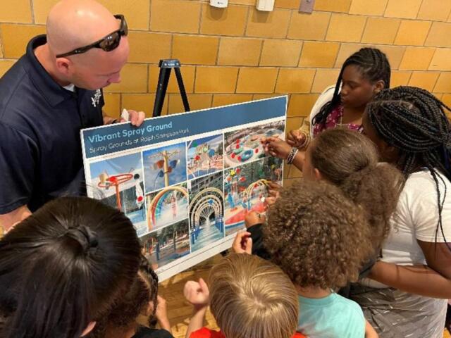 Harrisonburg Parks & Rec Deputy Director Scott Erickson gets community members’ feedback at a past Parks & Rec engagement meeting.