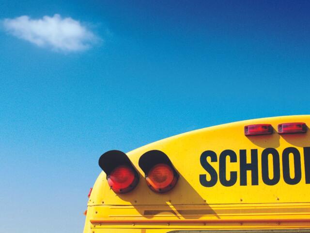Top left corner of a school bus