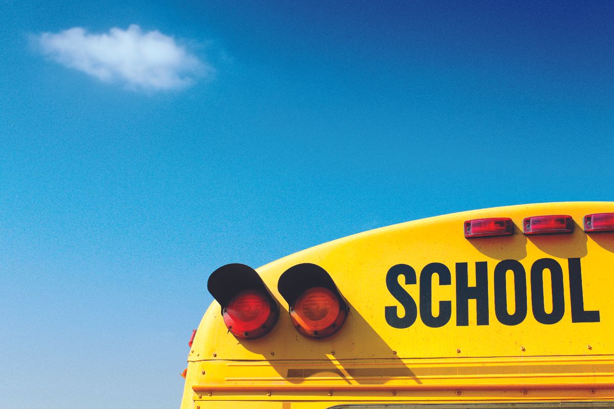 Top left corner of a school bus